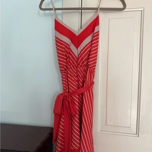 Express Red and Tan Asymmetrical Dress